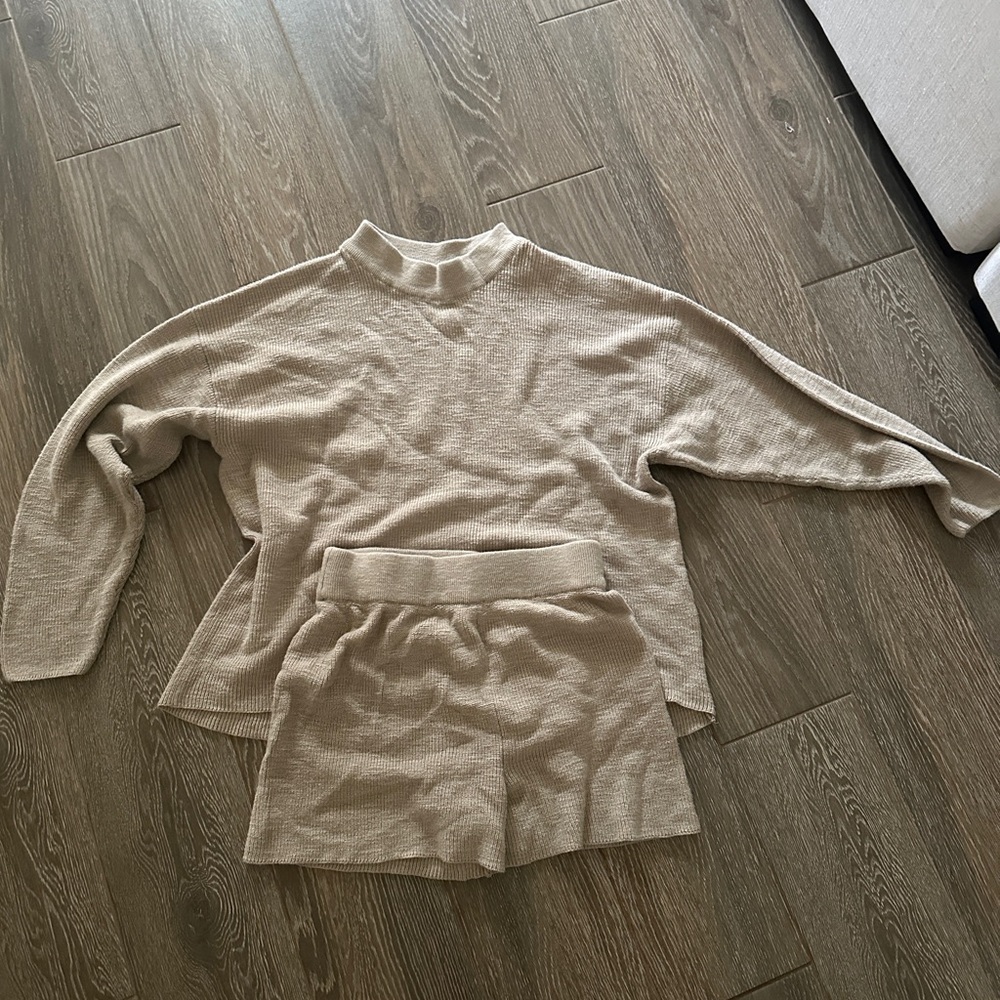 Free People Cream Knit Sweater and Shorts Set